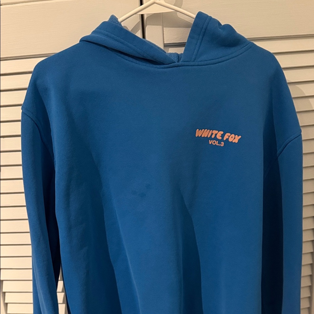 White Fox Boutique Blue Hoodie with Pink Logo